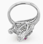Dalmatian Puppy White & Black Diamonds 18K White Gold Dog Ring