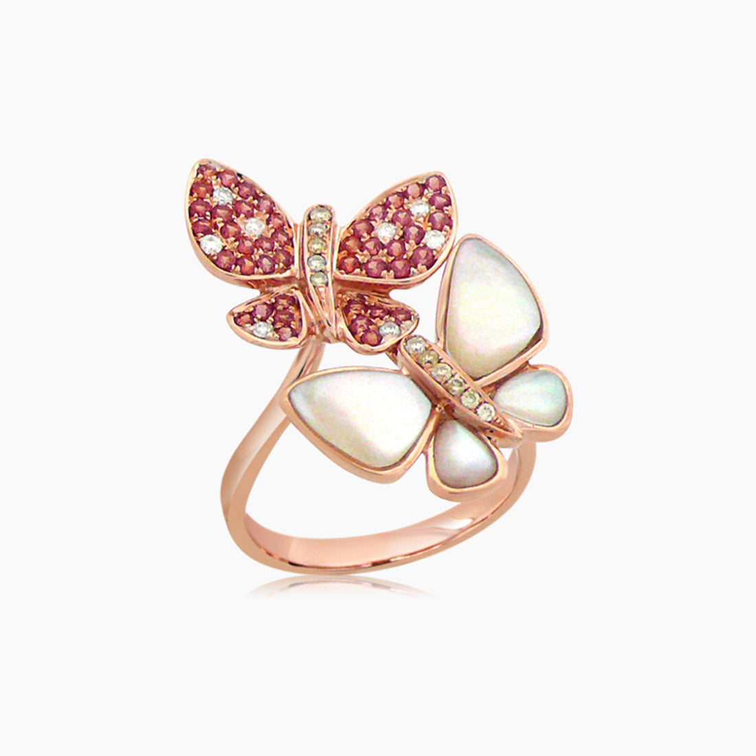 Orange Sapphire &amp; Diamonds &amp; Pearl Butterfly Sweet 18K Rose Gold Ring