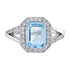 Split Shank Rectangle Emerald Cut Blue Aquamarine 14K White Gold Diamond Ring