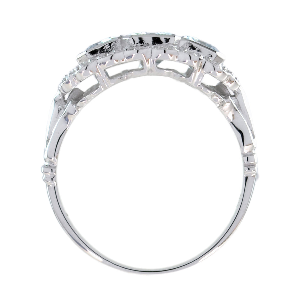 Three Stone Octagon Shape Emerald Cut Blue Aquamarine Diamond Platinum Halo Ring