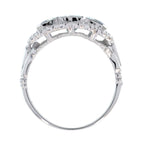 Three Stone Octagon Shape Emerald Cut Blue Aquamarine Diamond Platinum Halo Ring