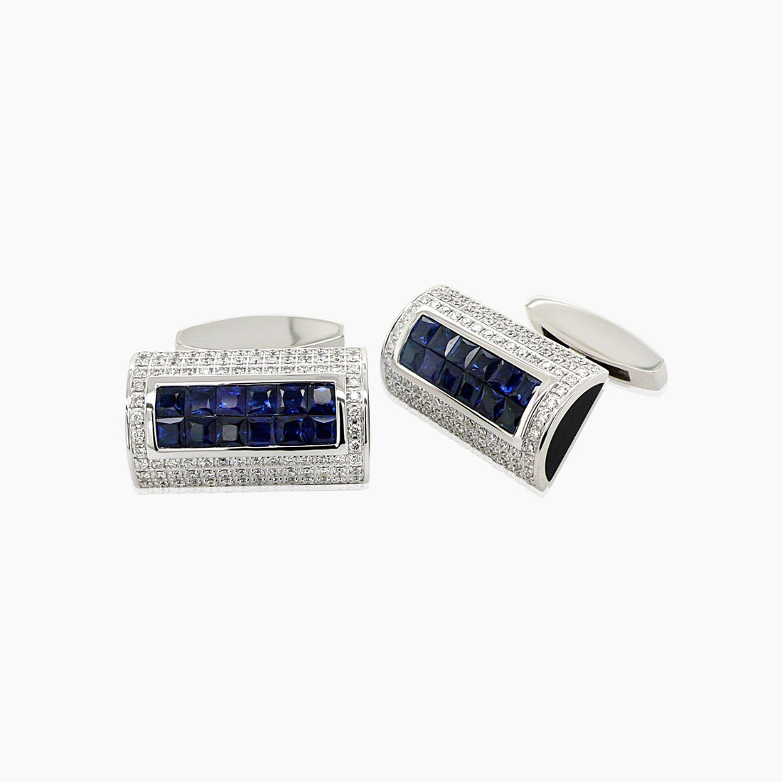 Blue Sapphire & White Diamond & Black Onyx 18K White Gold Cufflinks