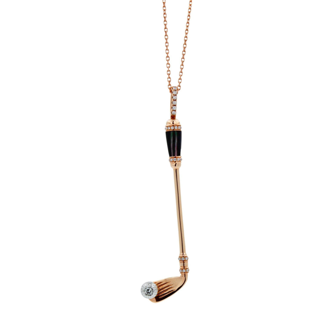 Diamond Black Grey Mother of Pearl Golf Club Birdie Jewelry 18 Karat Rose Gold C