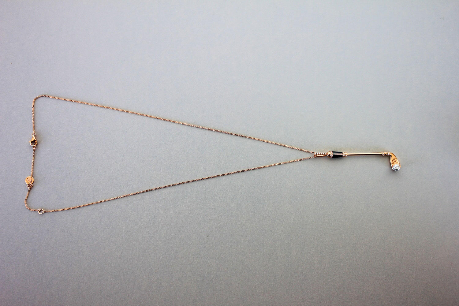 Diamond Black Grey Mother of Pearl Golf Club Birdie Jewelry 18 Karat Rose Gold C
