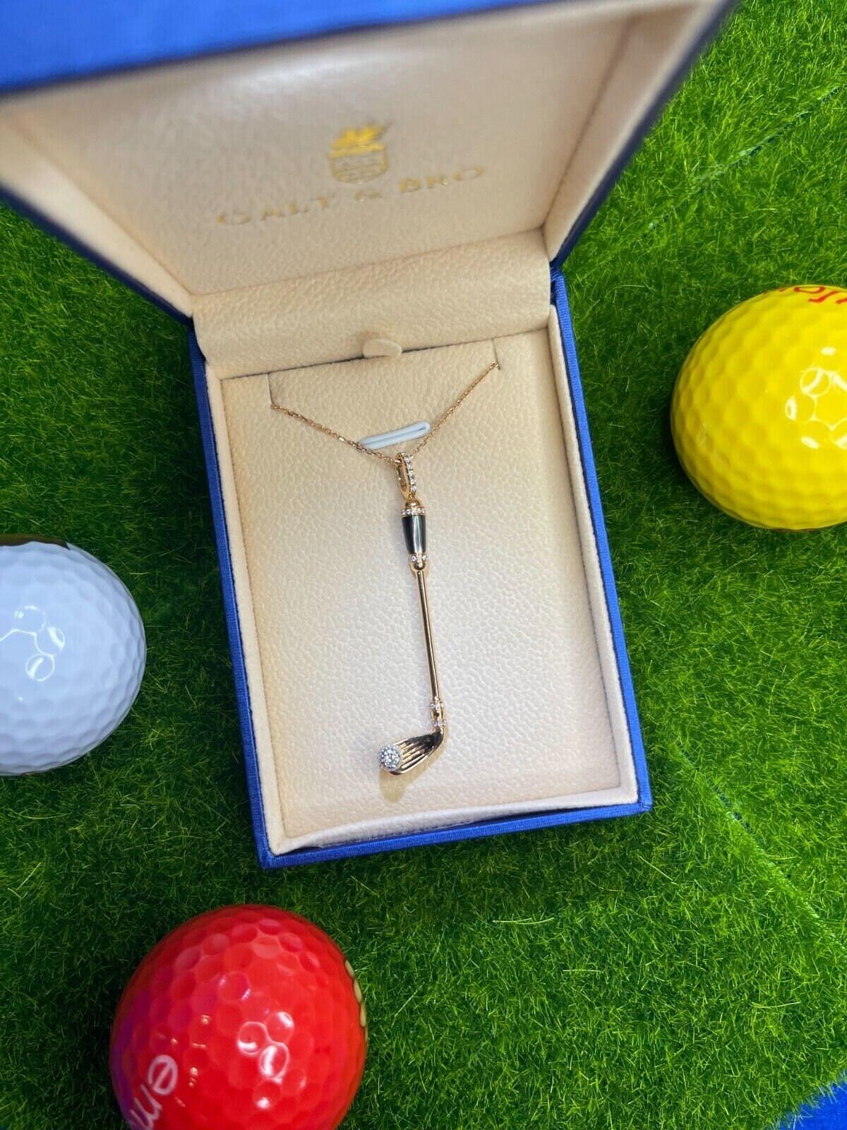 Diamond Black Grey Mother of Pearl Golf Club Birdie Jewelry 18 Karat Rose Gold C