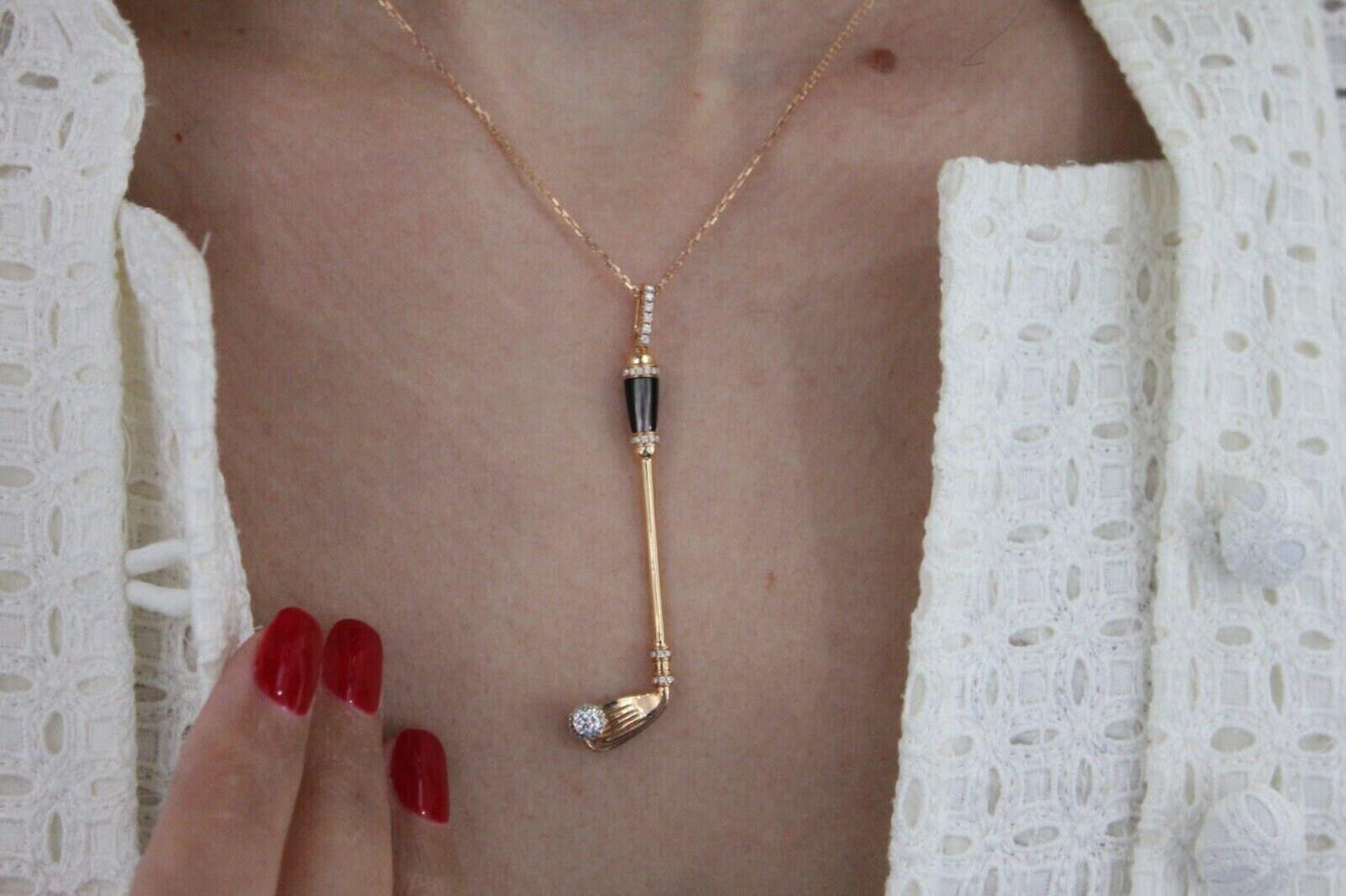 Diamond Black Grey Mother of Pearl Golf Club Birdie Jewelry 18 Karat Rose Gold C