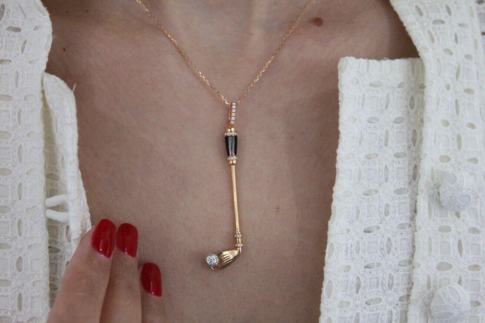 Diamond Black Grey Mother of Pearl Golf Club Birdie Jewelry 18 Karat Rose Gold C