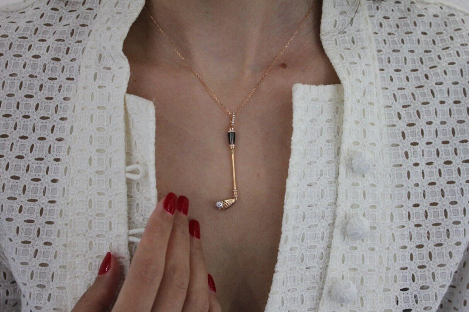 Diamond Black Grey Mother of Pearl Golf Club Birdie Jewelry 18 Karat Rose Gold C