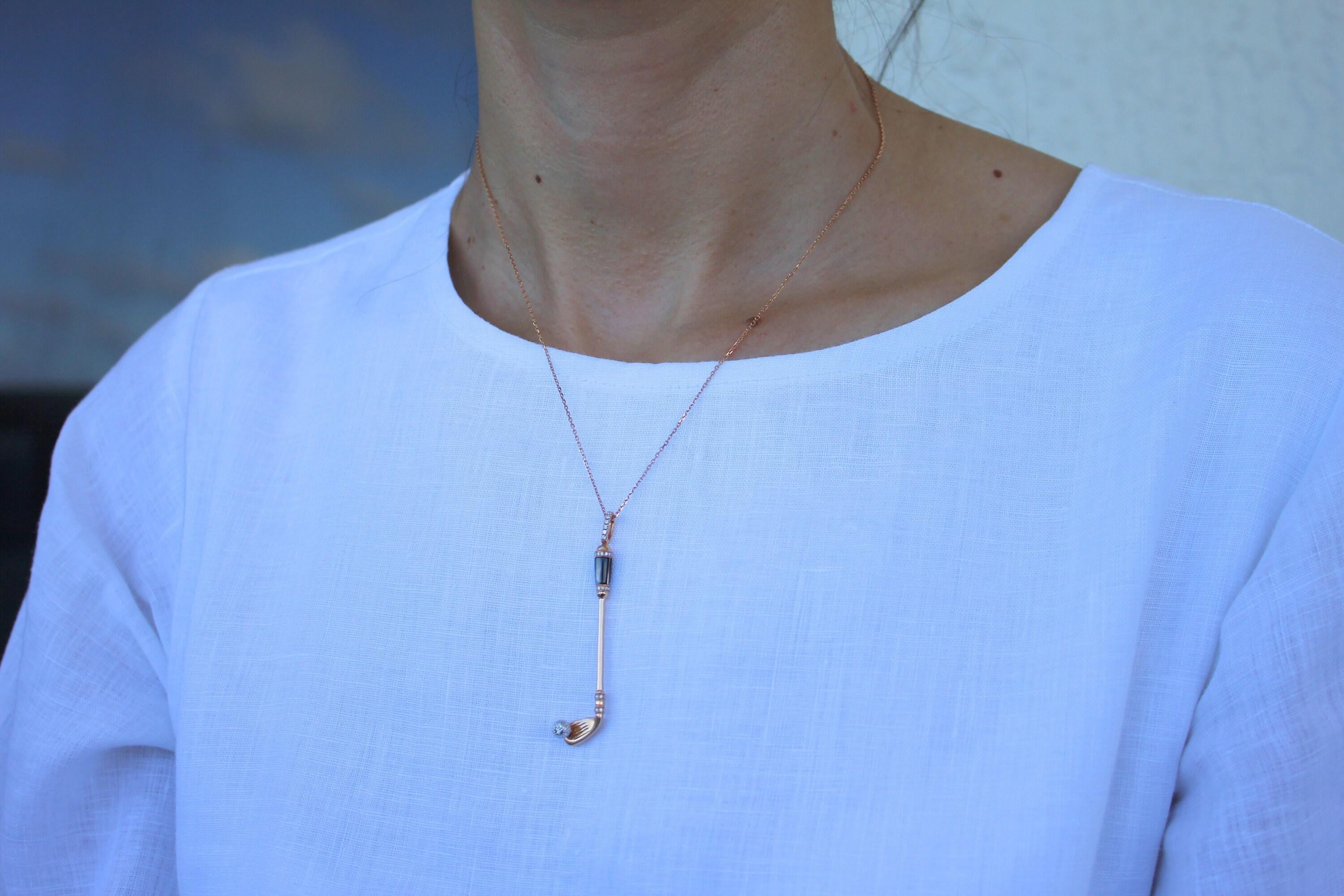 Diamond Black Grey Mother of Pearl Golf Club Birdie Jewelry 18 Karat Rose Gold C