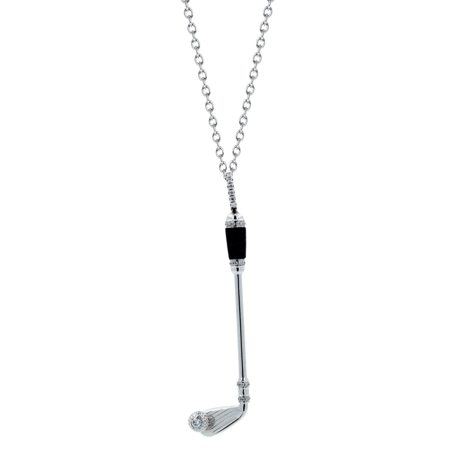 Diamond Black Onyx Golf Club Birdie Jewelry 18 Karat White Gold Charm Pendant Ne