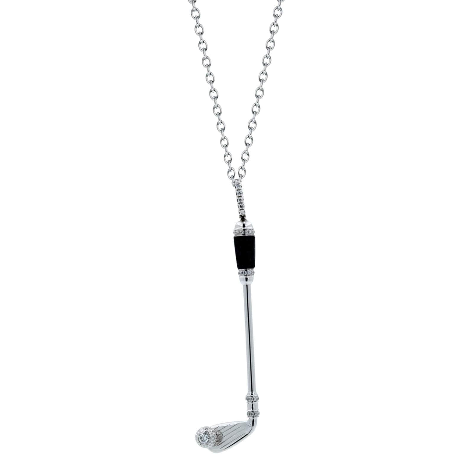Diamond Black Onyx Golf Club Birdie Jewelry 18 Karat White Gold Charm Pendant Ne