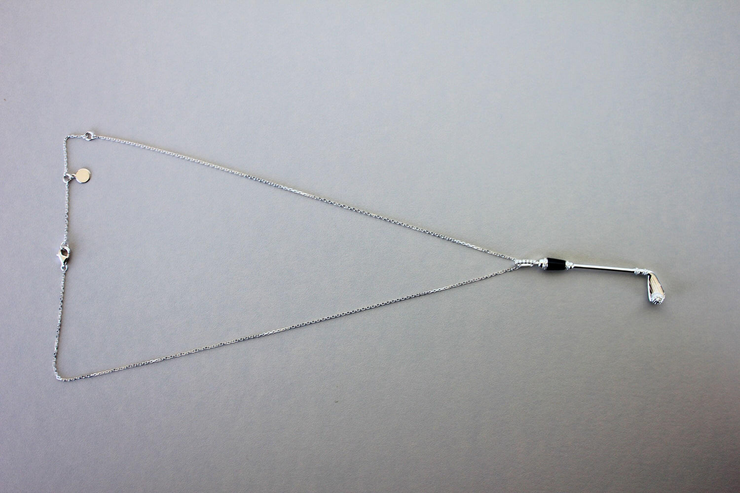 Diamond Black Onyx Golf Club Birdie Jewelry 18 Karat White Gold Charm Pendant Ne