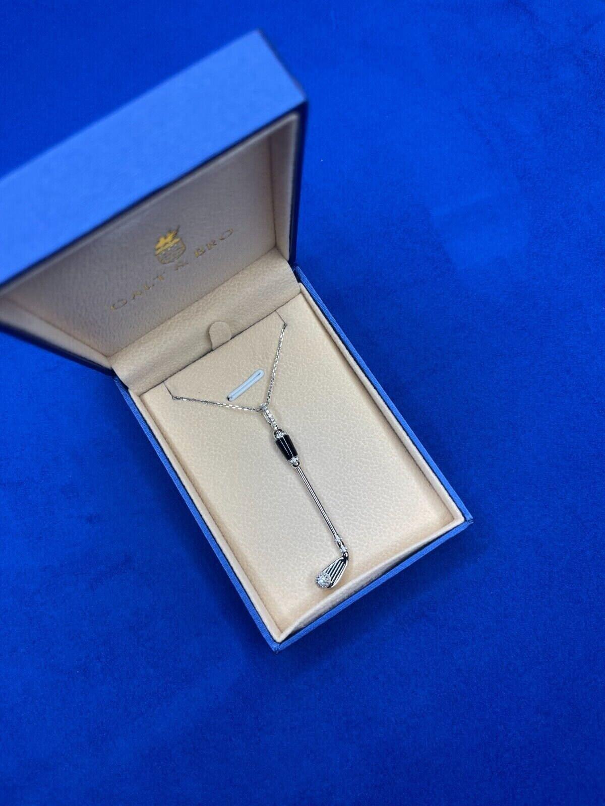 Diamond Black Onyx Golf Club Birdie Jewelry 18 Karat White Gold Charm Pendant Ne