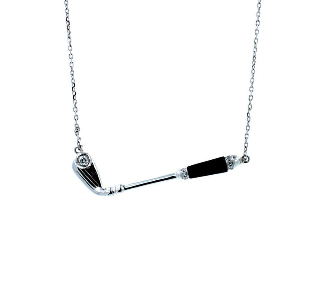 Diamond Black Onyx Golf Club Birdie Jewelry 18 Karat White Gold Charm Pendant Ne