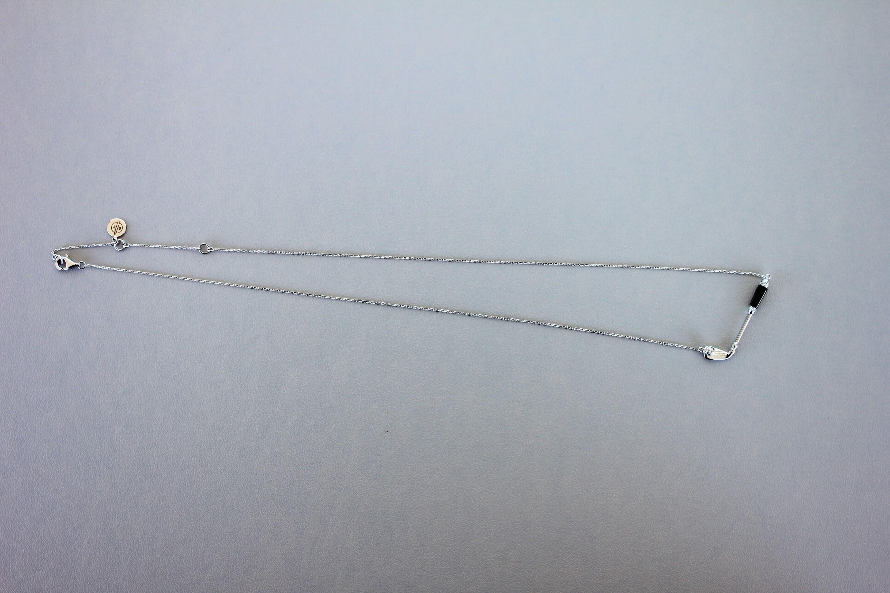 Diamond Black Onyx Golf Club Birdie Jewelry 18 Karat White Gold Charm Pendant Ne