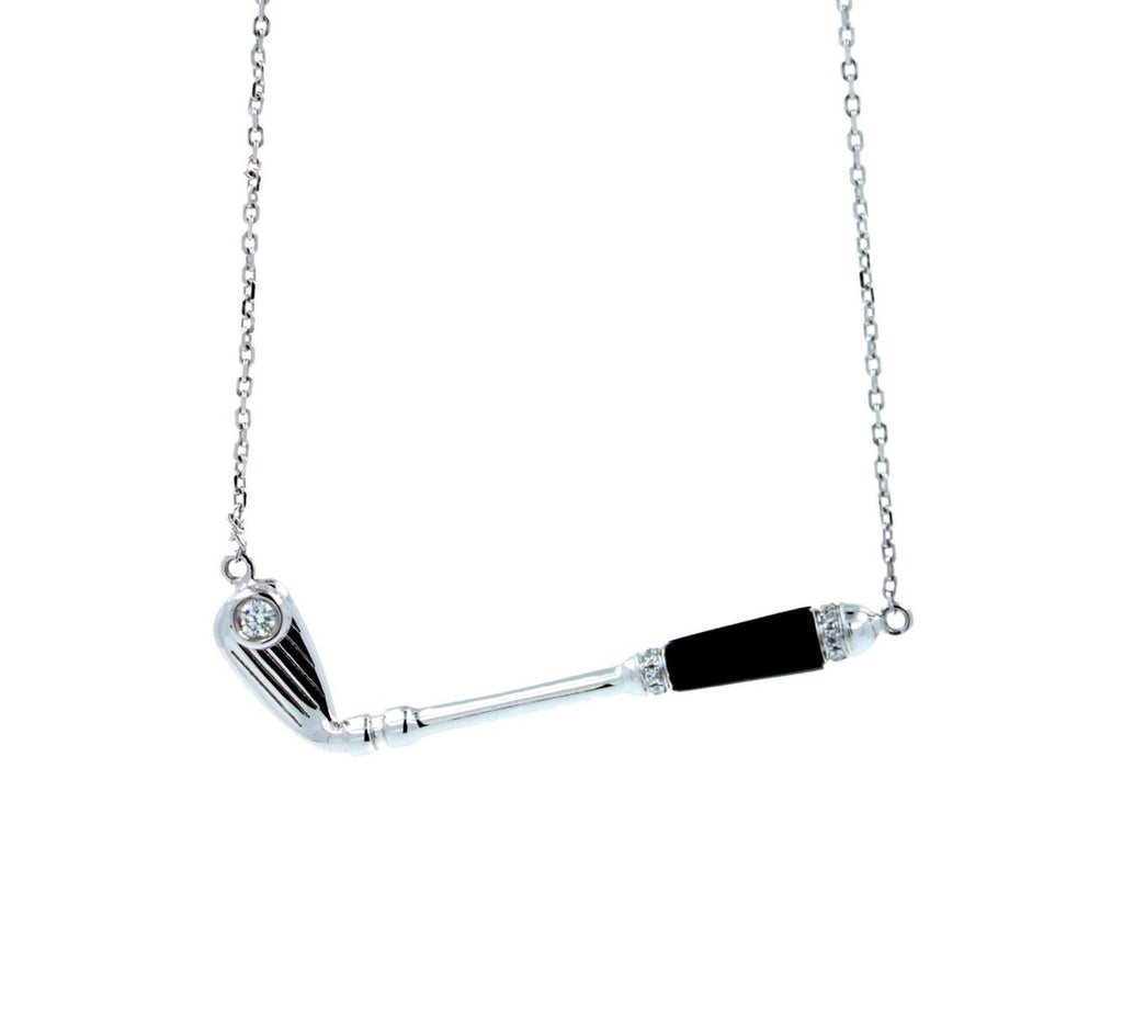 Diamond Black Onyx Golf Club Birdie Jewelry 18 Karat White Gold Charm Pendant Ne