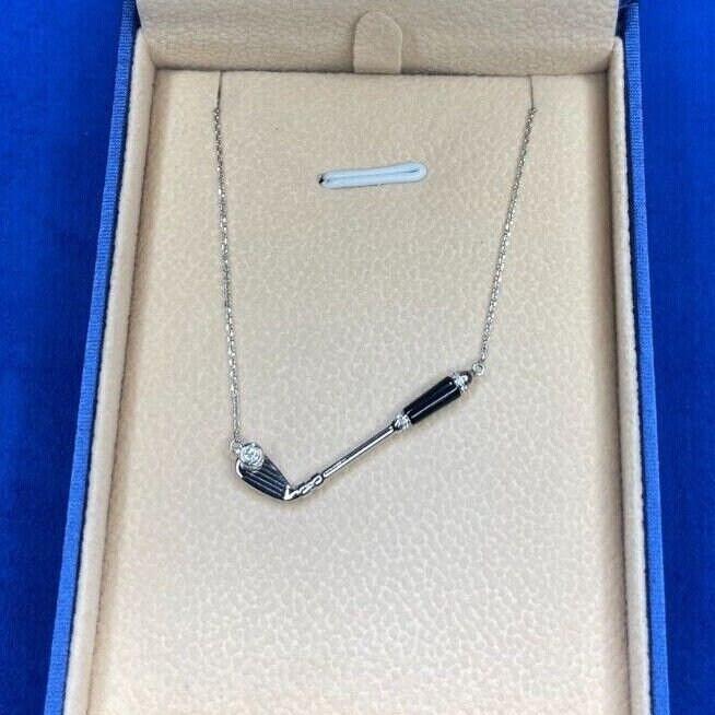 Diamond Black Onyx Golf Club Birdie Jewelry 18 Karat White Gold Charm Pendant Ne