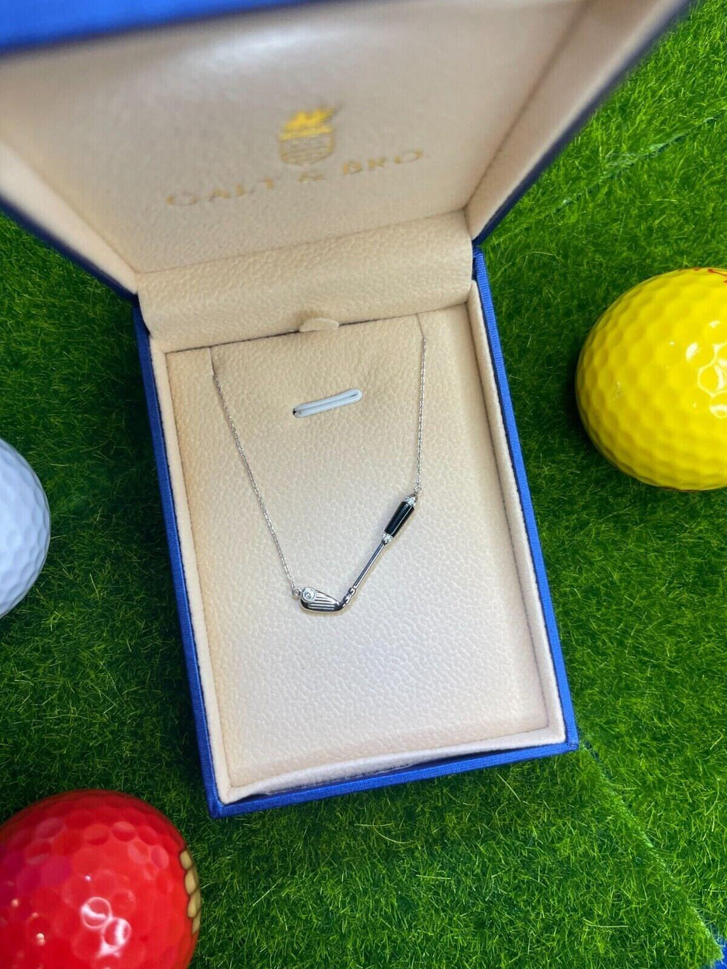 Diamond Black Onyx Golf Club Birdie Jewelry 18 Karat White Gold Charm Pendant Ne