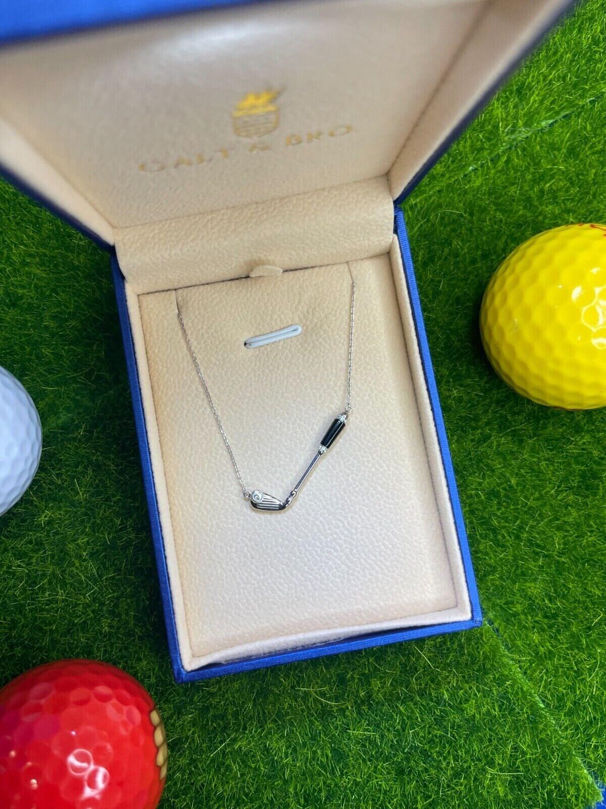 Diamond Black Onyx Golf Club Birdie Jewelry 18 Karat White Gold Charm Pendant Ne