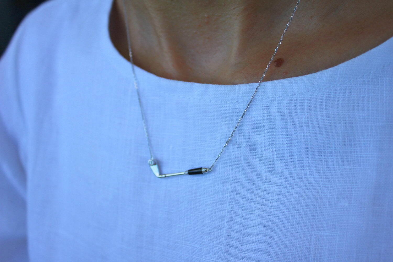 Diamond Black Onyx Golf Club Birdie Jewelry 18 Karat White Gold Charm Pendant Ne