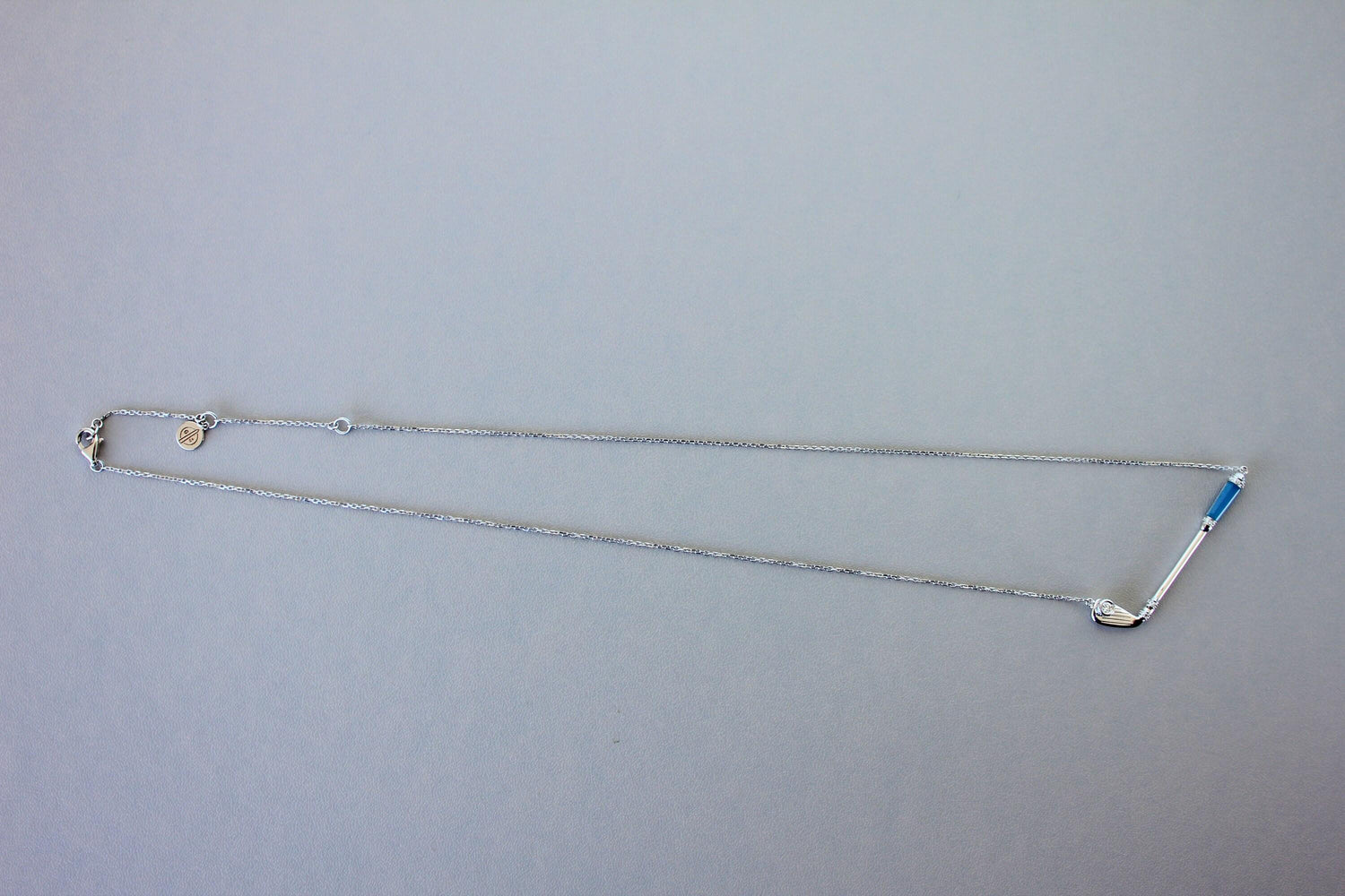 Diamond Blue Agate Golf Club Birdie Jewelry 18 Karat White Gold Charm Pendant Ne