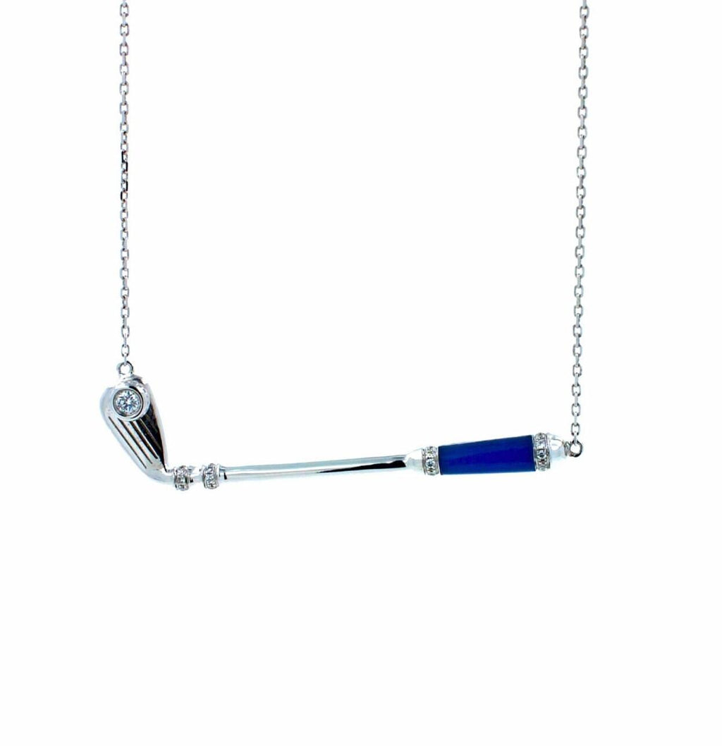 Diamond Blue Agate Golf Club Birdie Jewelry 18 Karat White Gold Charm Pendant Ne