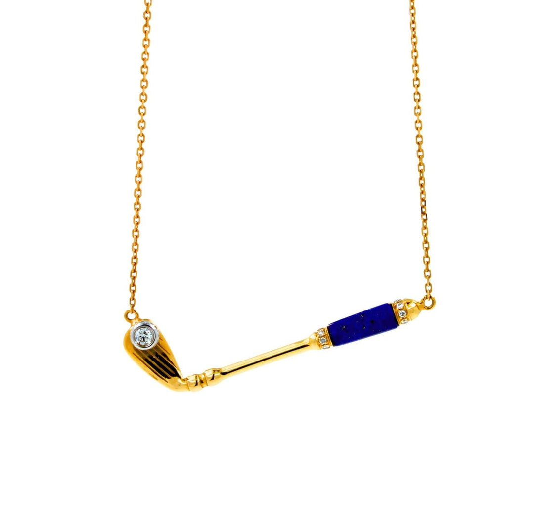 Diamond Blue Lapis Lazuli Golf Club Birdie Jewelry 18 Karat Yellow Gold Charm Pe