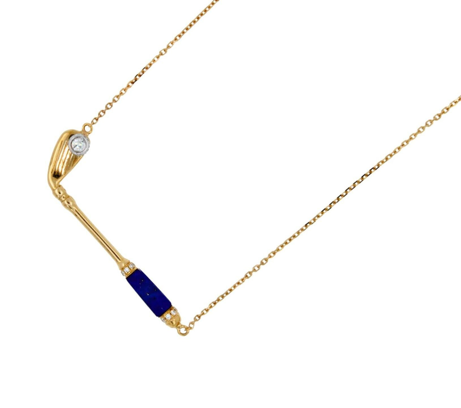 Diamond Blue Lapis Lazuli Golf Club Birdie Jewelry 18 Karat Yellow Gold Charm Pe