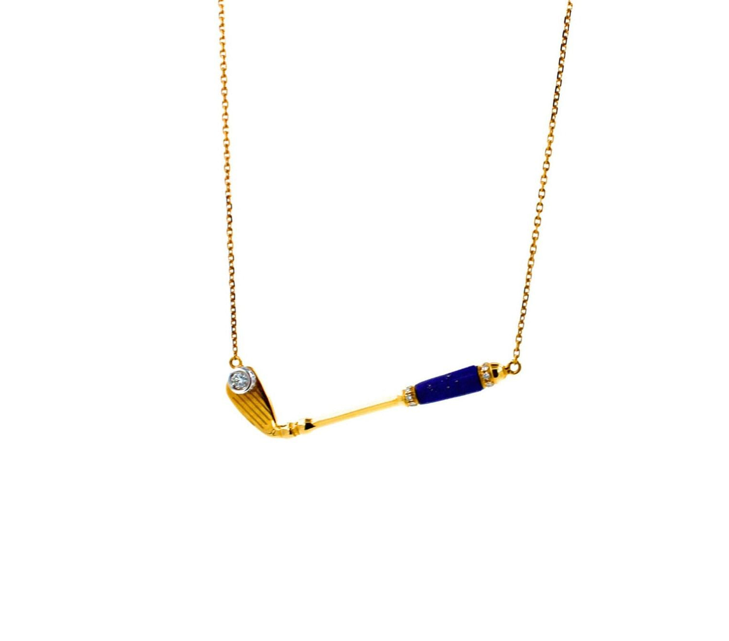 Diamond Blue Lapis Lazuli Golf Club Birdie Jewelry 18 Karat Yellow Gold Charm Pe