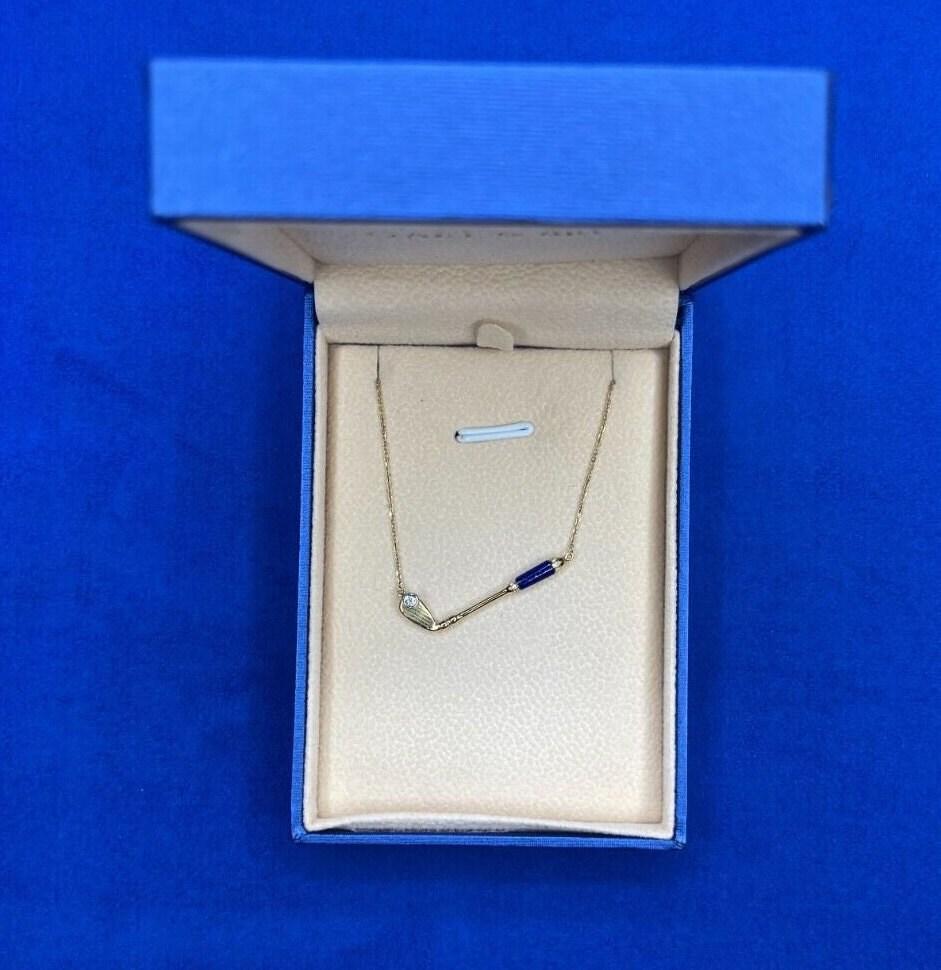 Diamond Blue Lapis Lazuli Golf Club Birdie Jewelry 18 Karat Yellow Gold Charm Pe
