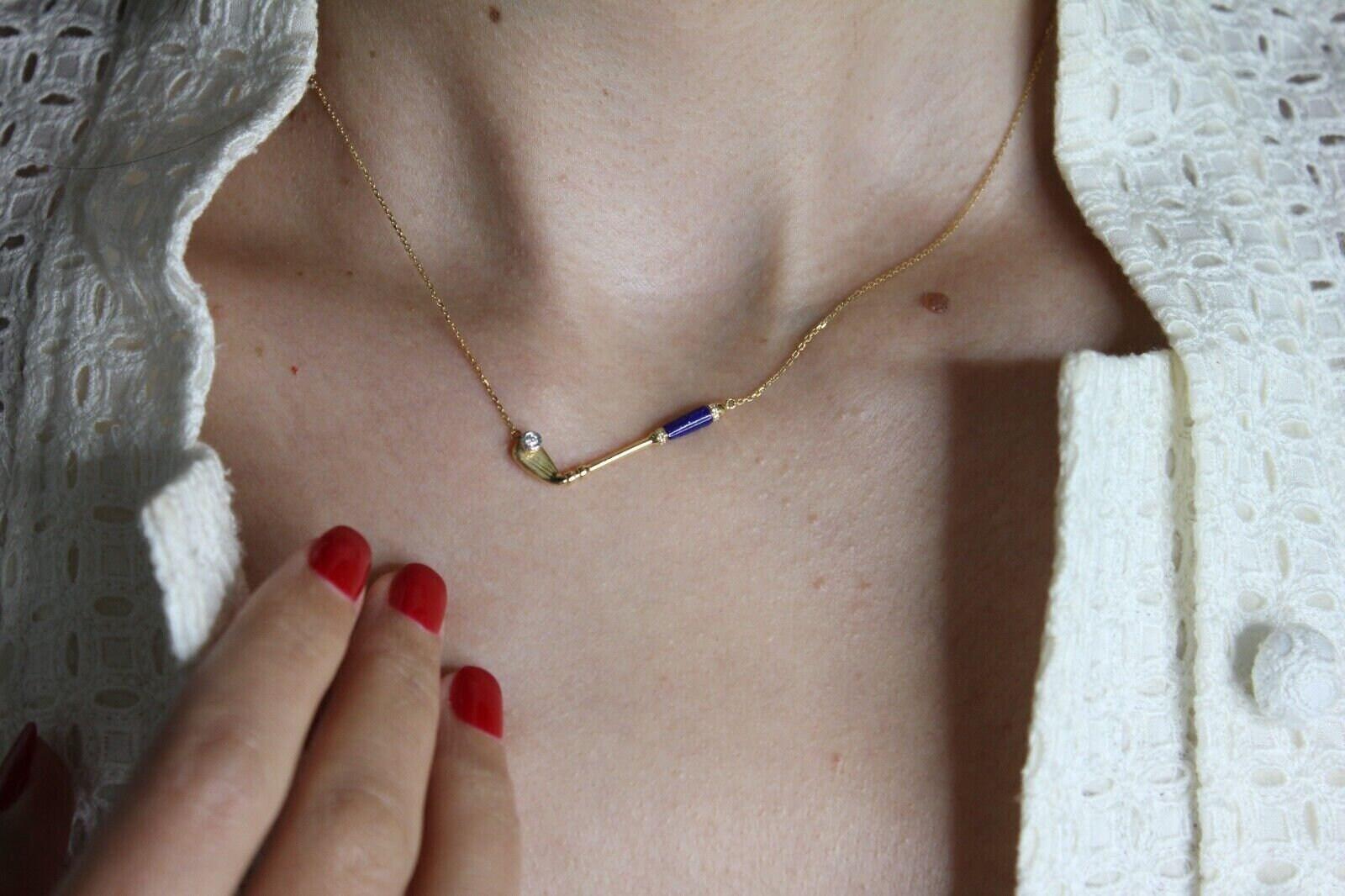 Diamond Blue Lapis Lazuli Golf Club Birdie Jewelry 18 Karat Yellow Gold Charm Pe