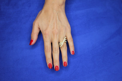 Diamond Channel Geometric Wave Curve Statement Unique 18 Karat Yellow Gold Ring