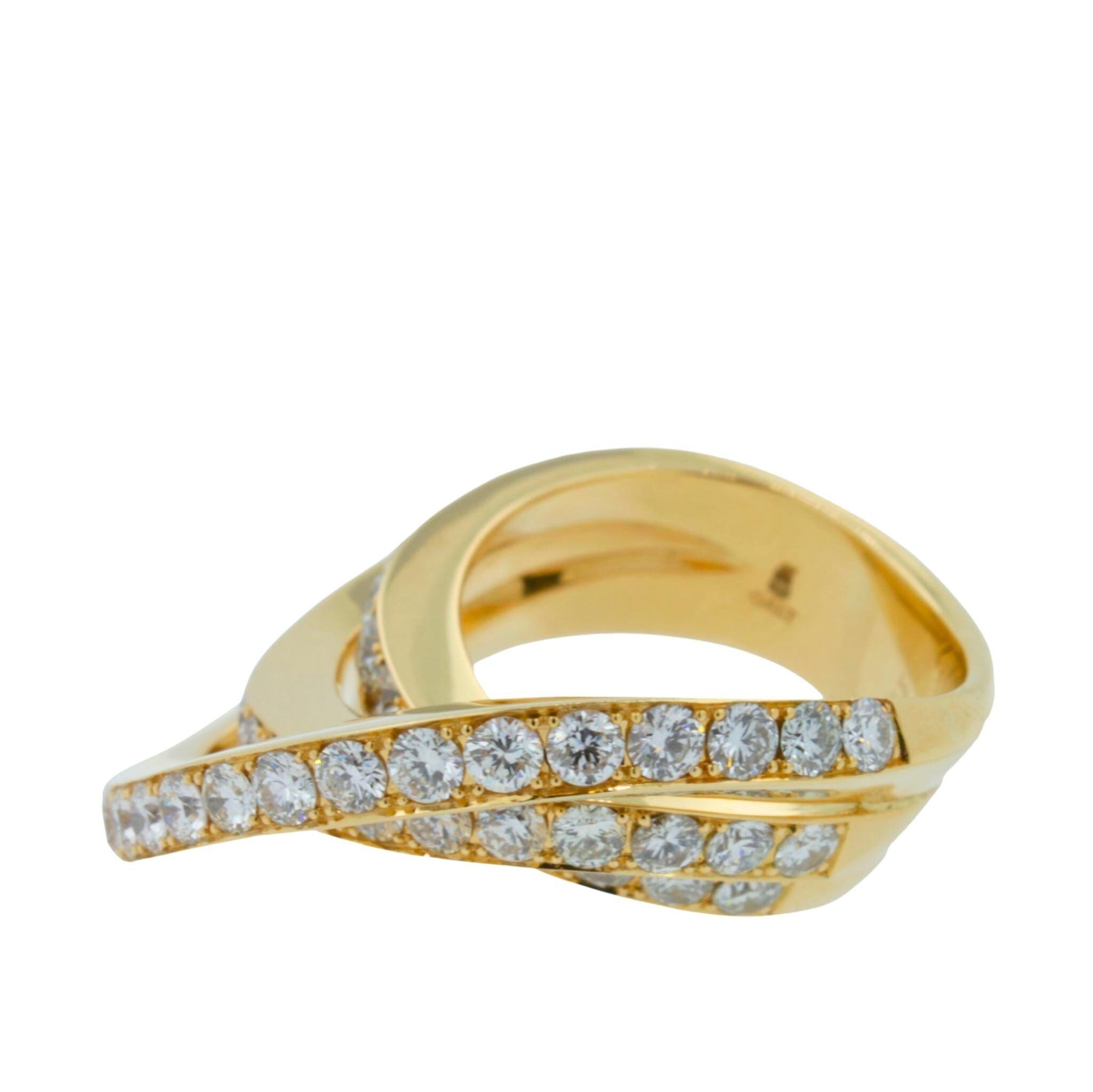 Diamond Channel Geometric Wave Curve Statement Unique 18 Karat Yellow Gold Ring