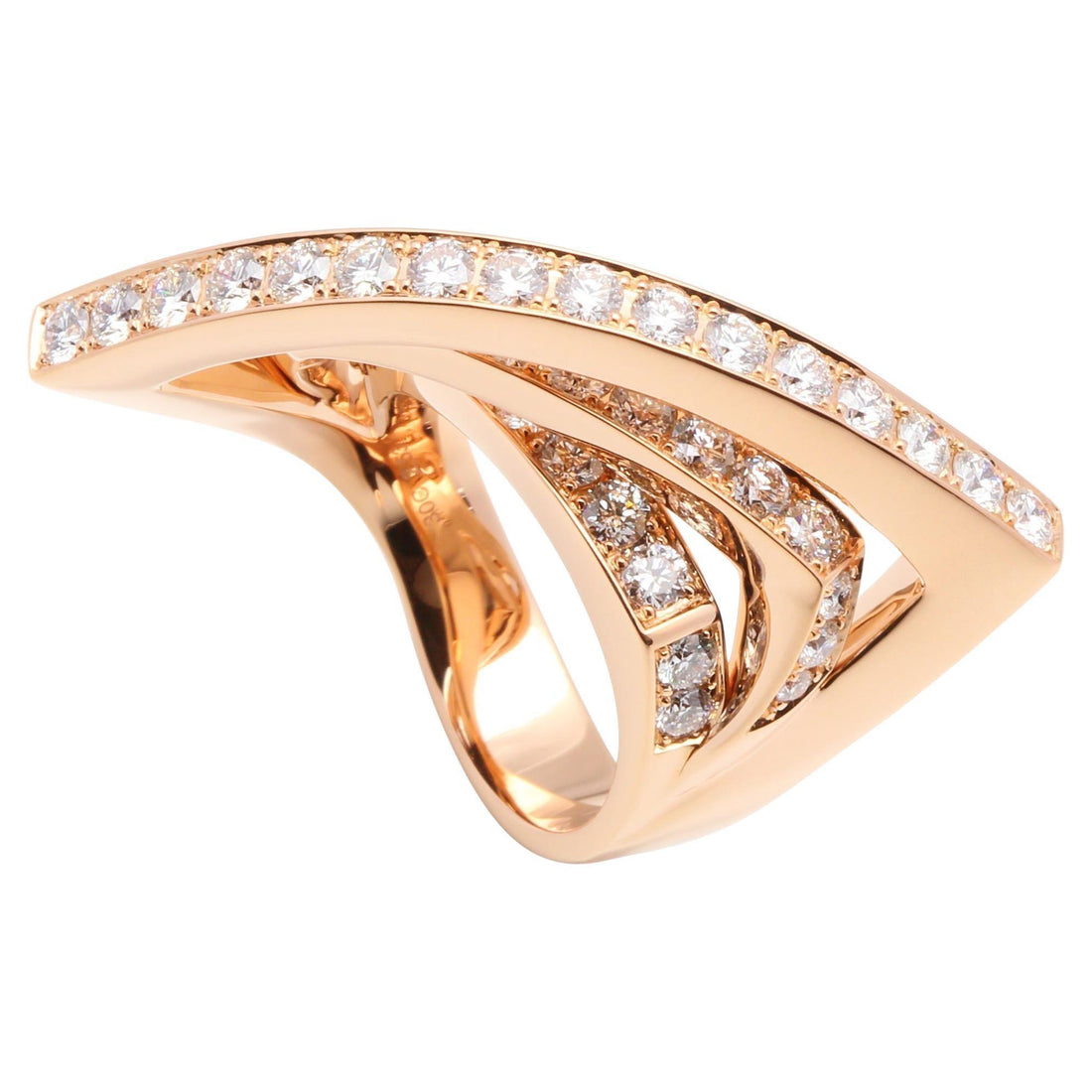 Diamond Channel Set Line Geometric Wave Unique Statement 18 Karat Rose Gold Ring