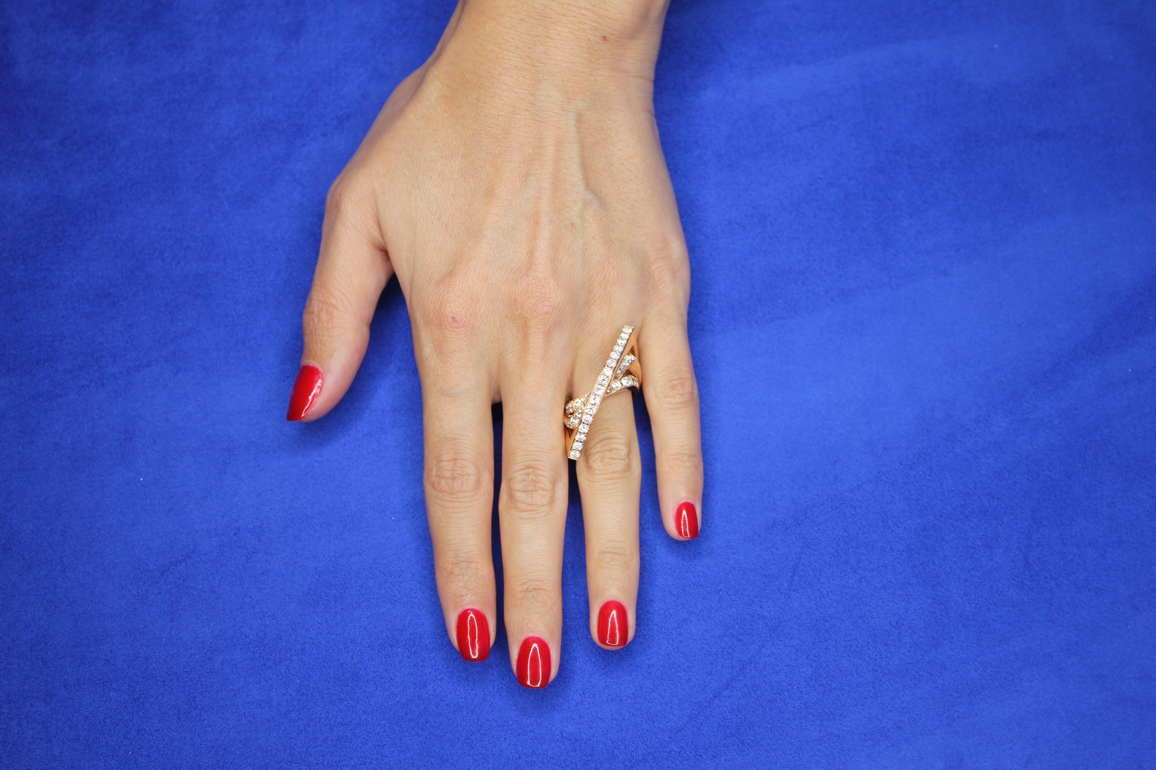 Diamond Channel Set Line Geometric Wave Unique Statement 18 Karat Rose Gold Ring