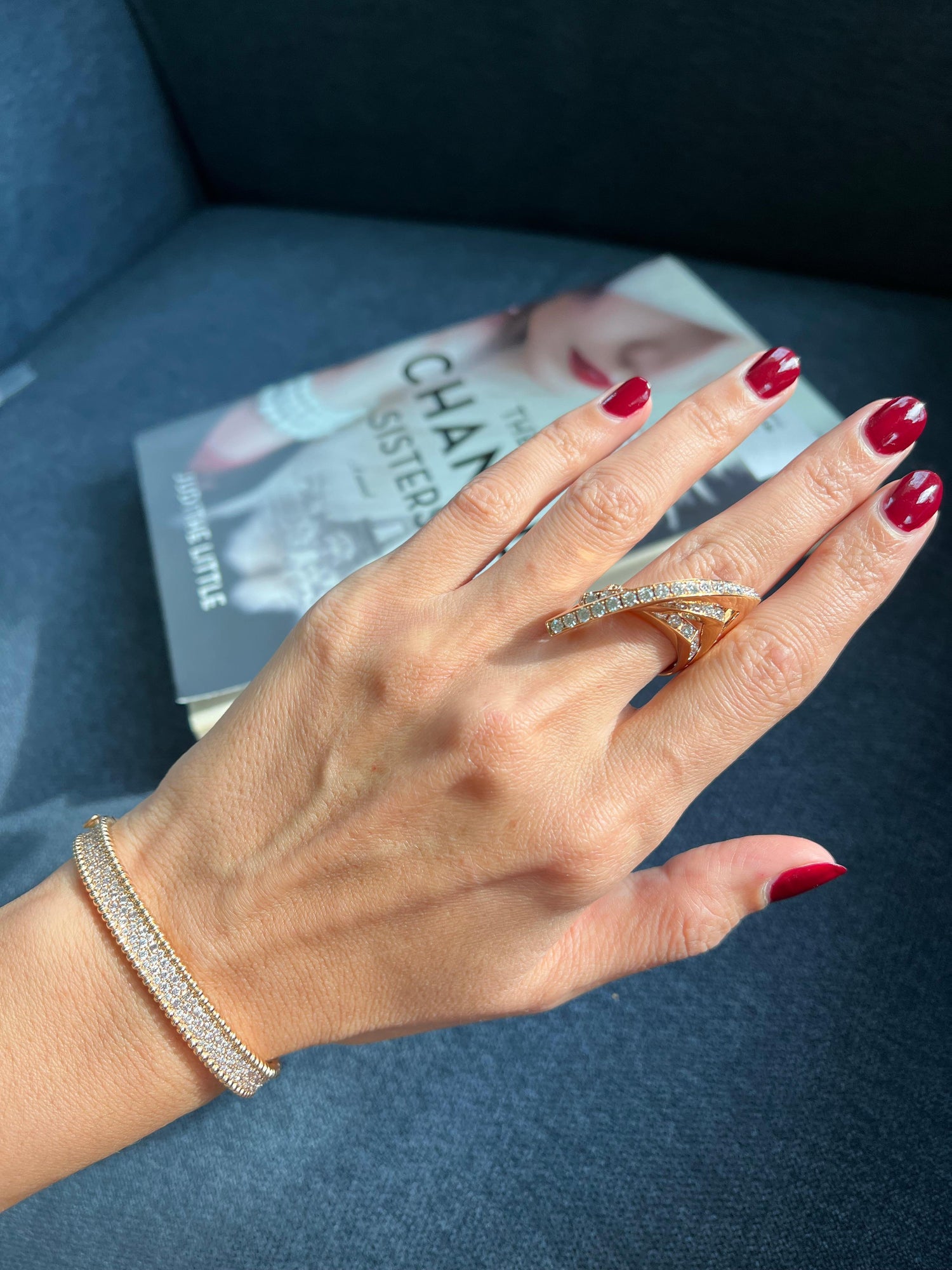 Diamond Channel Set Line Geometric Wave Unique Statement 18 Karat Rose Gold Ring