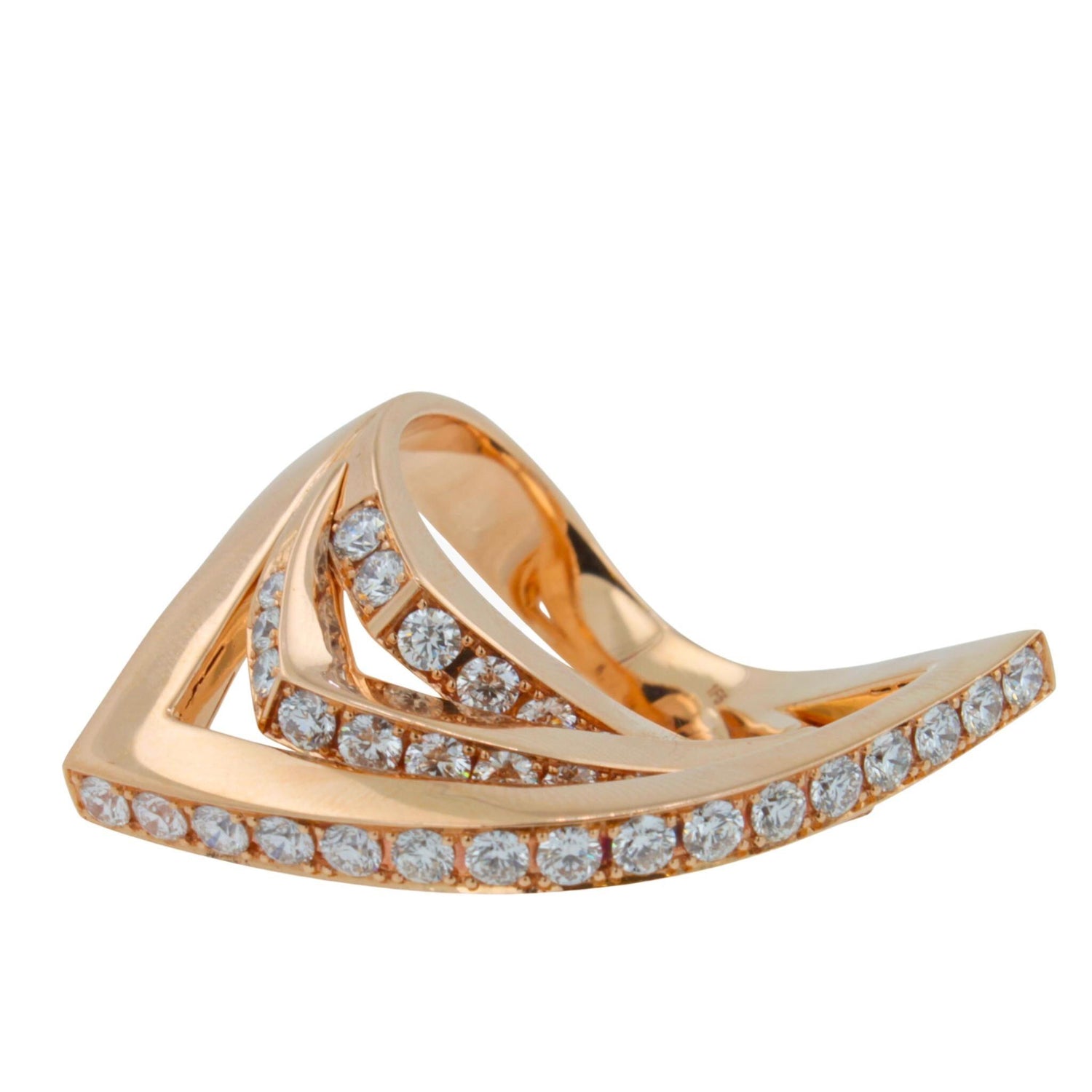 Diamond Channel Set Line Geometric Wave Unique Statement 18 Karat Rose Gold Ring