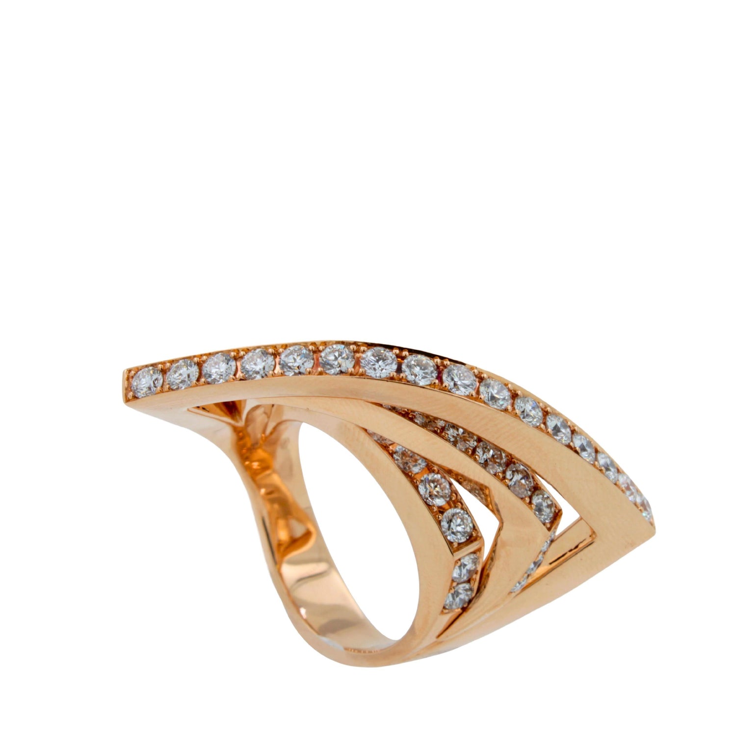 Diamond Channel Set Line Geometric Wave Unique Statement 18 Karat Rose Gold Ring
