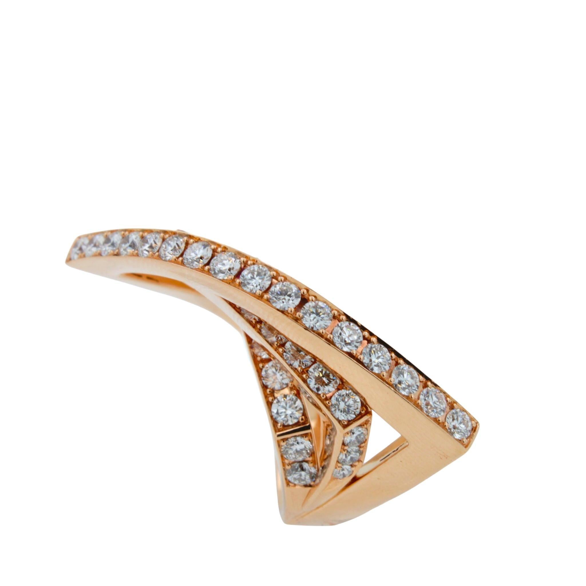 Diamond Channel Set Line Geometric Wave Unique Statement 18 Karat Rose Gold Ring