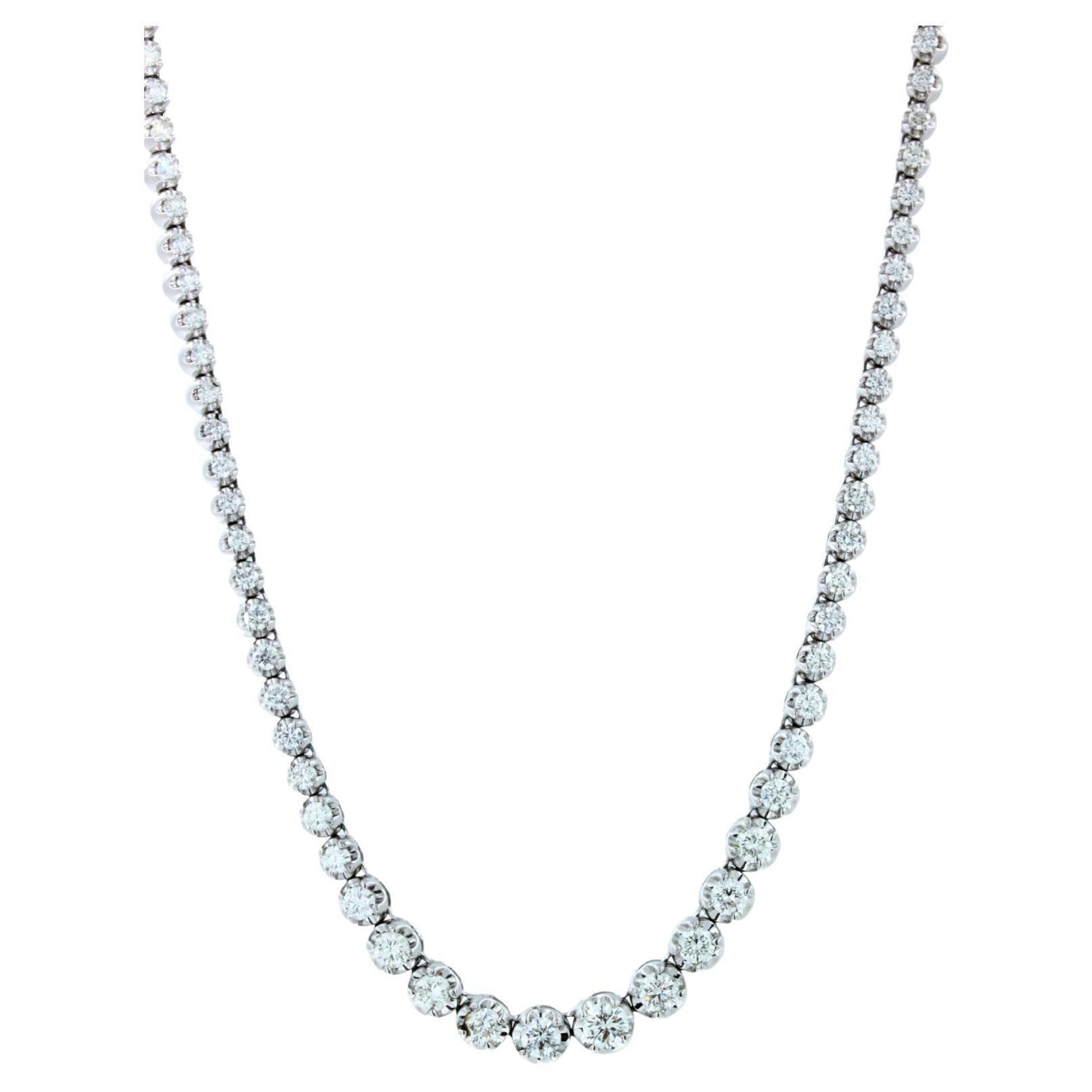 Diamond Classic Graduated Round Brilliant Tennis 18 Karat White Gold Necklace