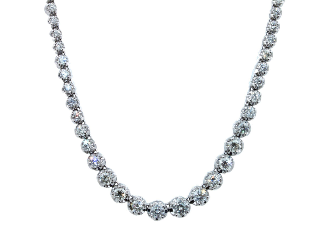 Diamond Classic Graduated Round Brilliant Tennis 18 Karat White Gold Necklace
