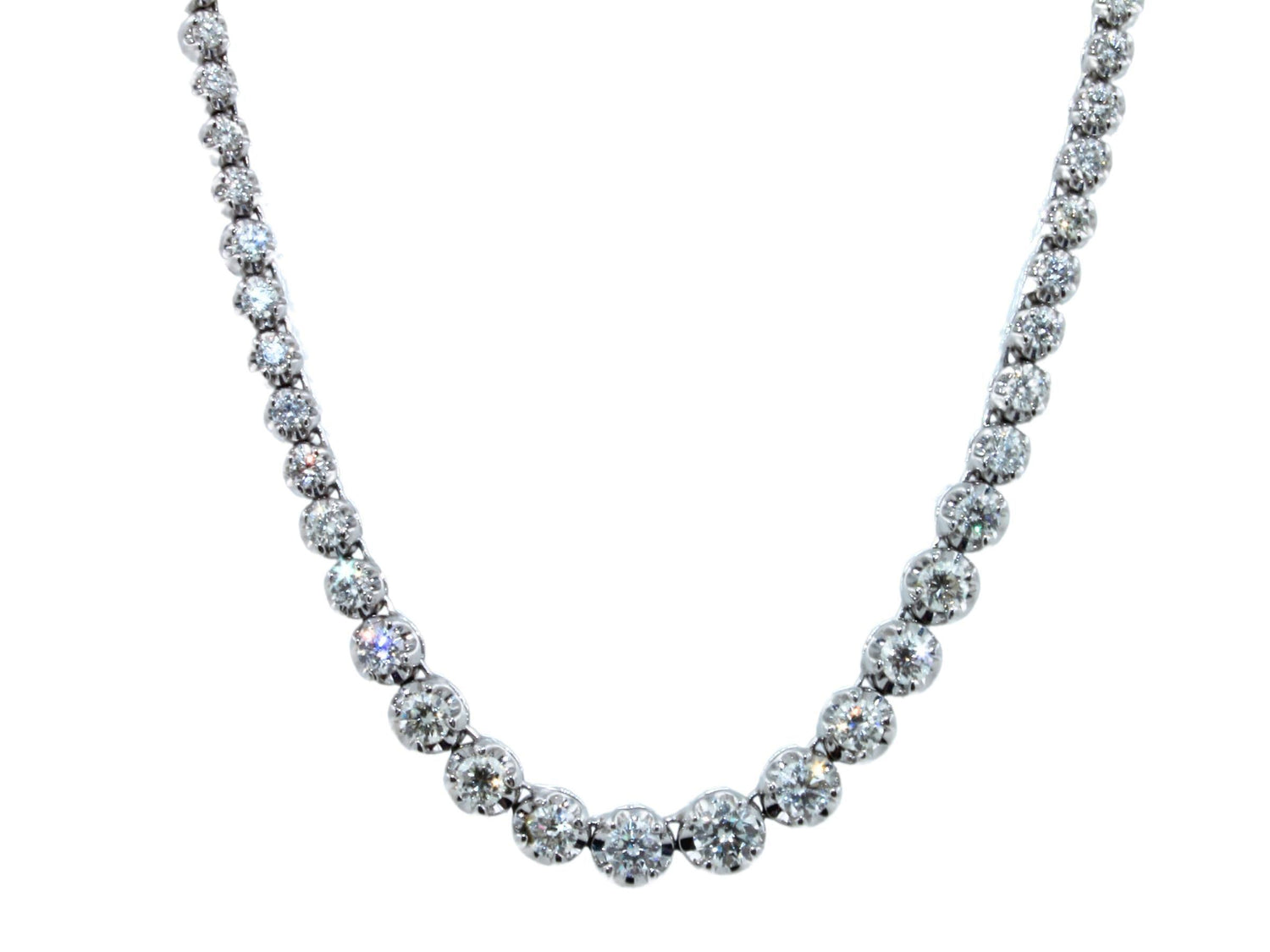 Diamond Classic Graduated Round Brilliant Tennis 18 Karat White Gold Necklace