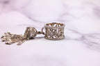 Diamond Fashion Pave Tassel Chains Geometric Crown Drop 18 Karat White Gold Ring
