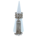 Diamond Fashion Pave Tassel Chains Geometric Crown Drop 18 Karat White Gold Ring