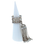 Diamond Fashion Pave Tassel Chains Geometric Crown Drop 18 Karat White Gold Ring