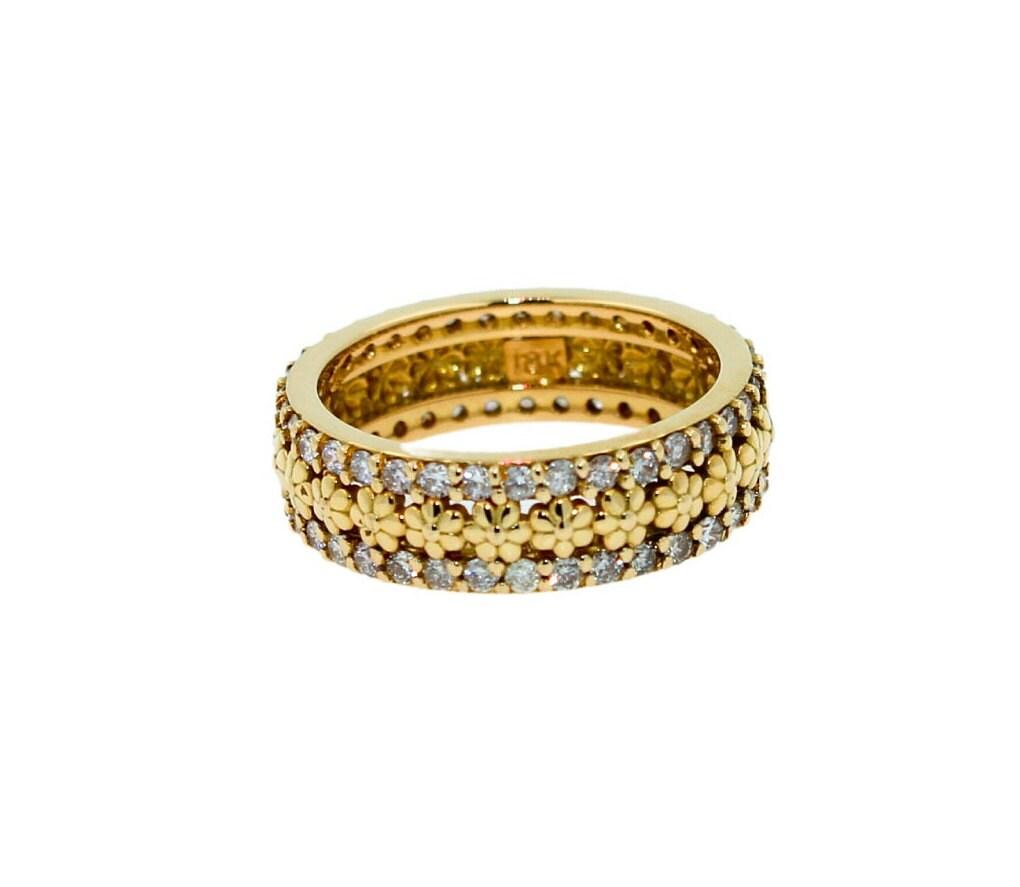 Diamond Flower Nature Floral Flora Prong Set Eternity Wedding Band  18 Karat Yel