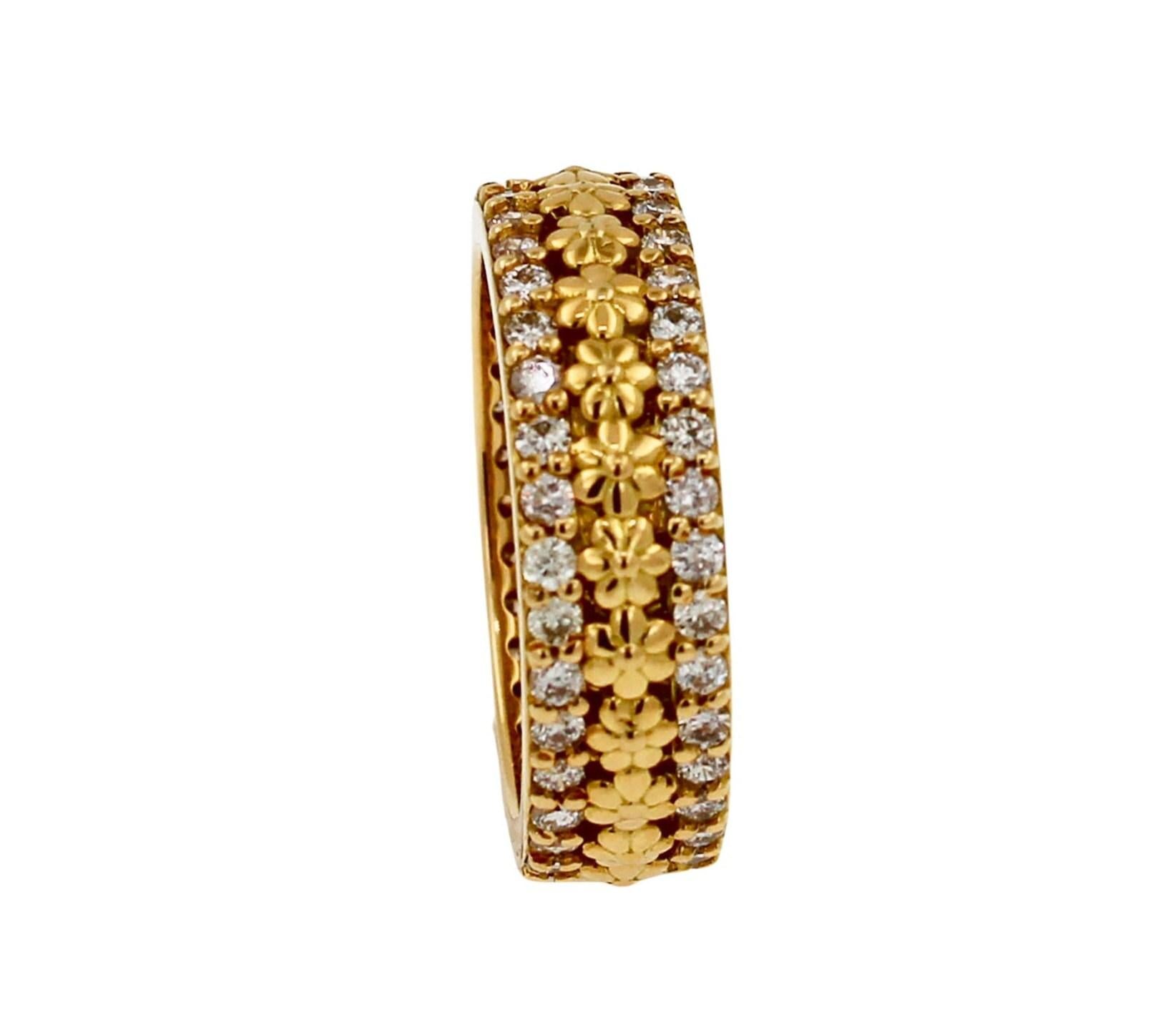 Diamond Flower Nature Floral Flora Prong Set Eternity Wedding Band  18 Karat Yel