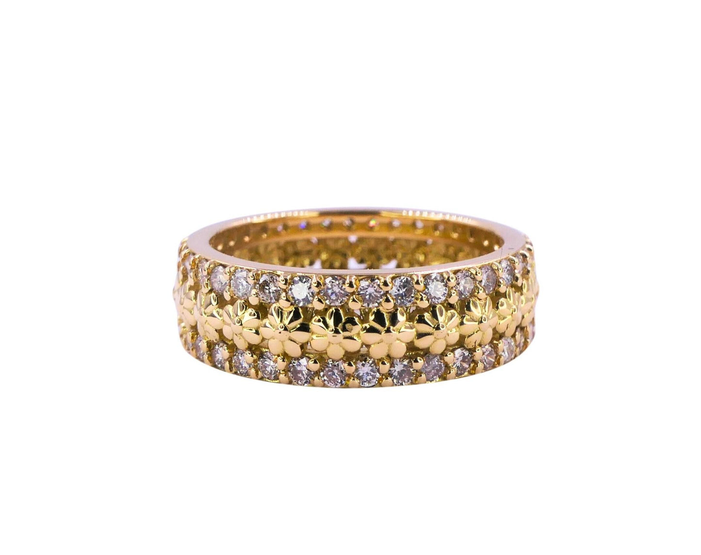 diamond flower nature floral flora prong set eternity wedding band  18 karat yel
