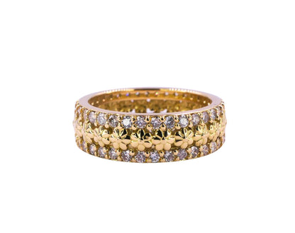 Diamond Flower Nature Floral Flora Prong Set Eternity Wedding Band  18 Karat Yel