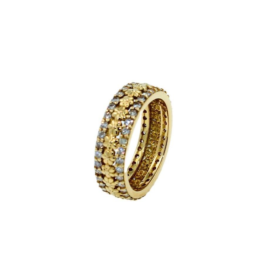 Diamond Flower Nature Floral Flora Prong Set Eternity Wedding Band  18 Karat Yel